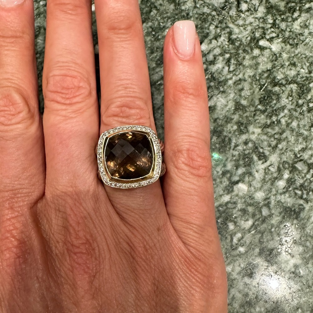 David Yurman two toned 18k/ sterling silver Albion Smokey Quartz ring